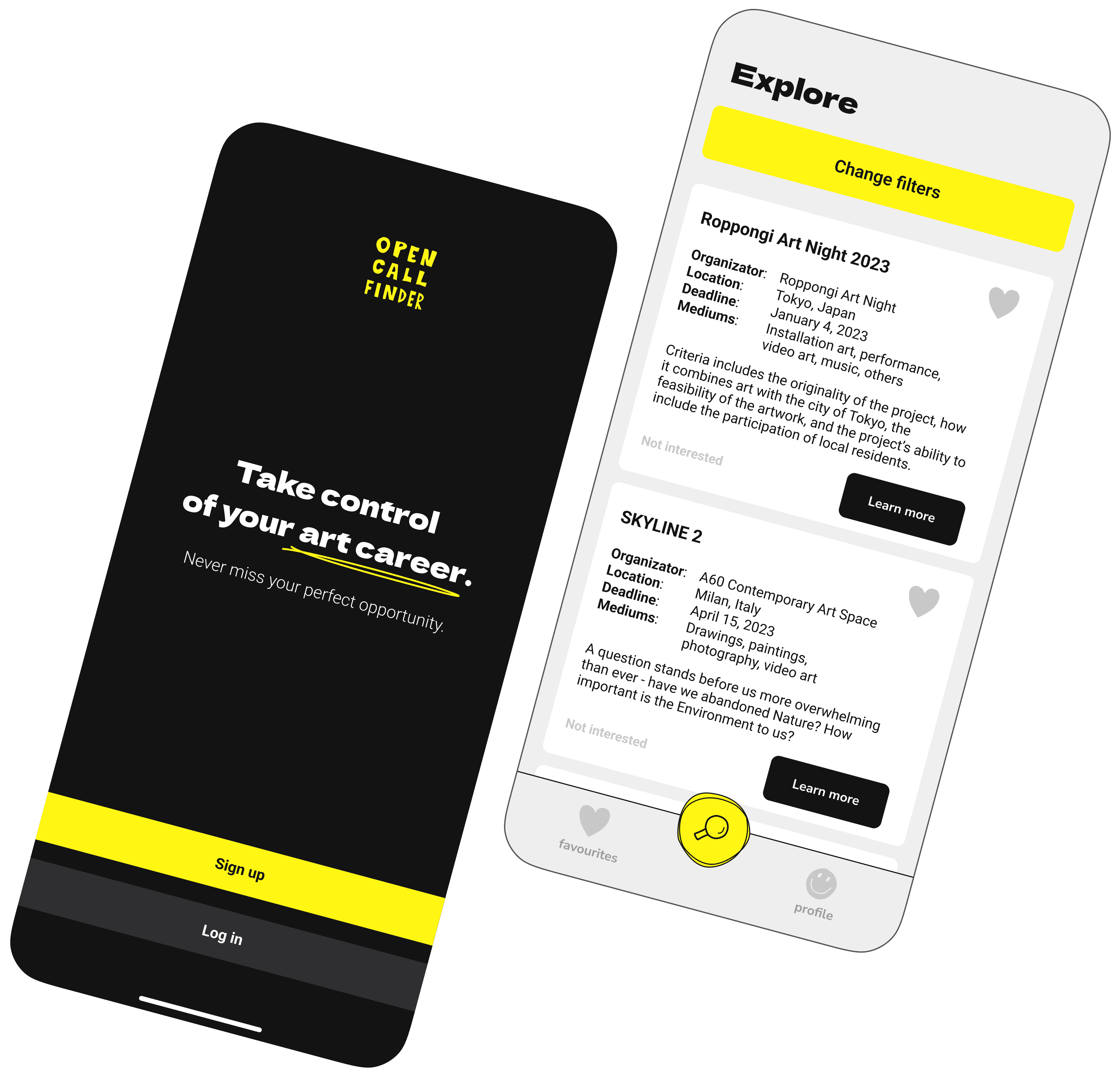 Open Call Finder app screens